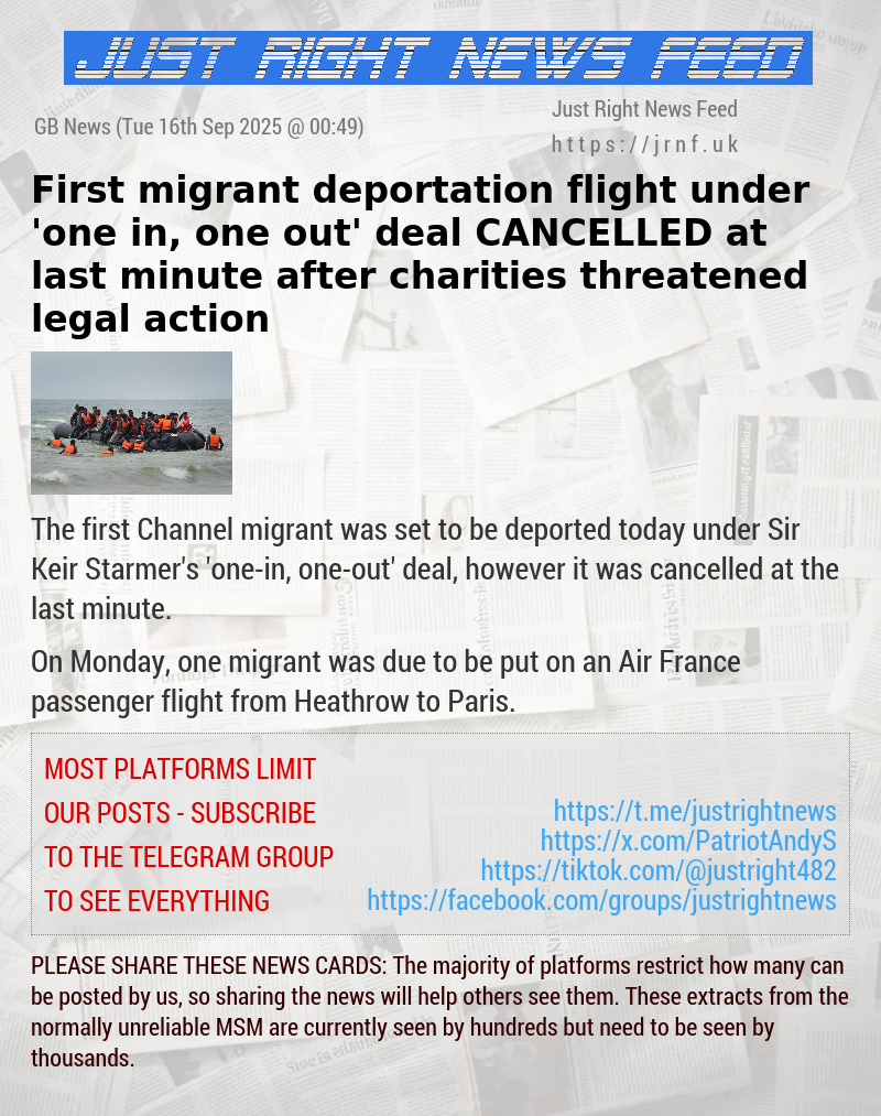 First migrant deportation flight under ’one—in, one—out’ deal CANCELLED at last minute after charities threatened legal action