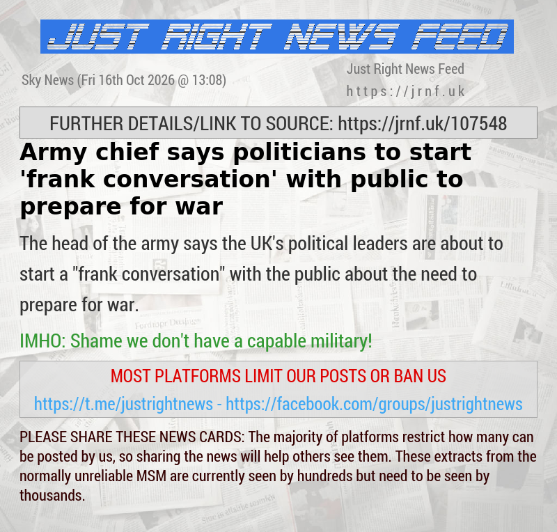 Army chief says politicians to start ’frank conversation’ with public to prepare for war