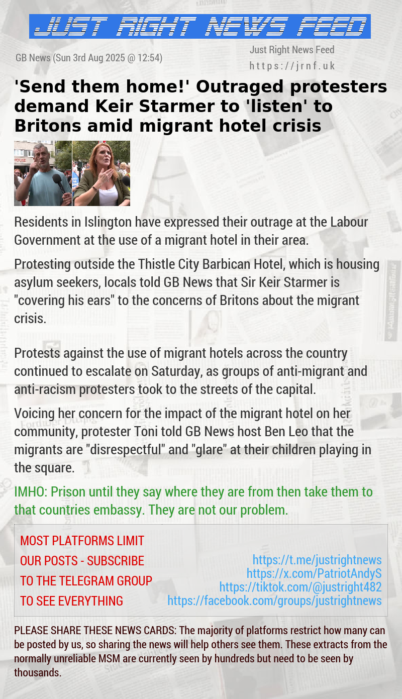’Send them home!’ Outraged protesters demand Keir Starmer to ’listen’ to Britons amid migrant hotel crisis