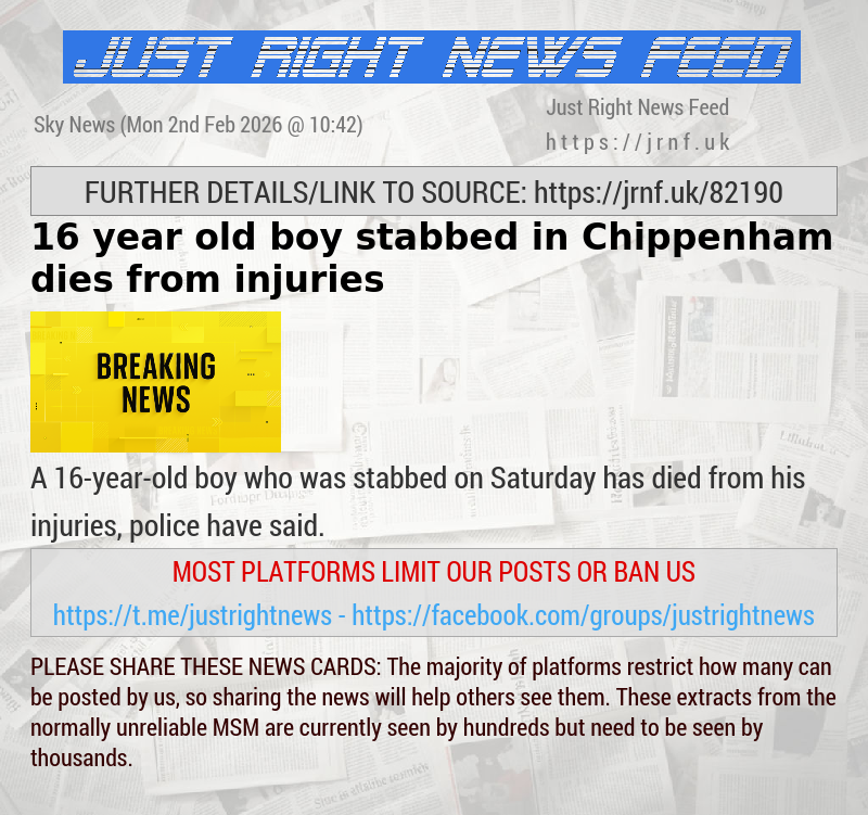 16—year—old boy stabbed in Chippenham dies from injuries
