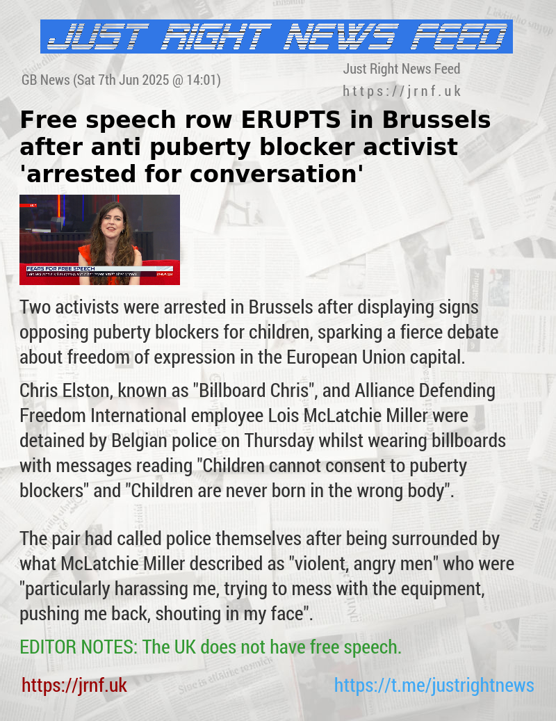 Free speech row ERUPTS in Brussels after anti—puberty blocker activist ’arrested for conversation’