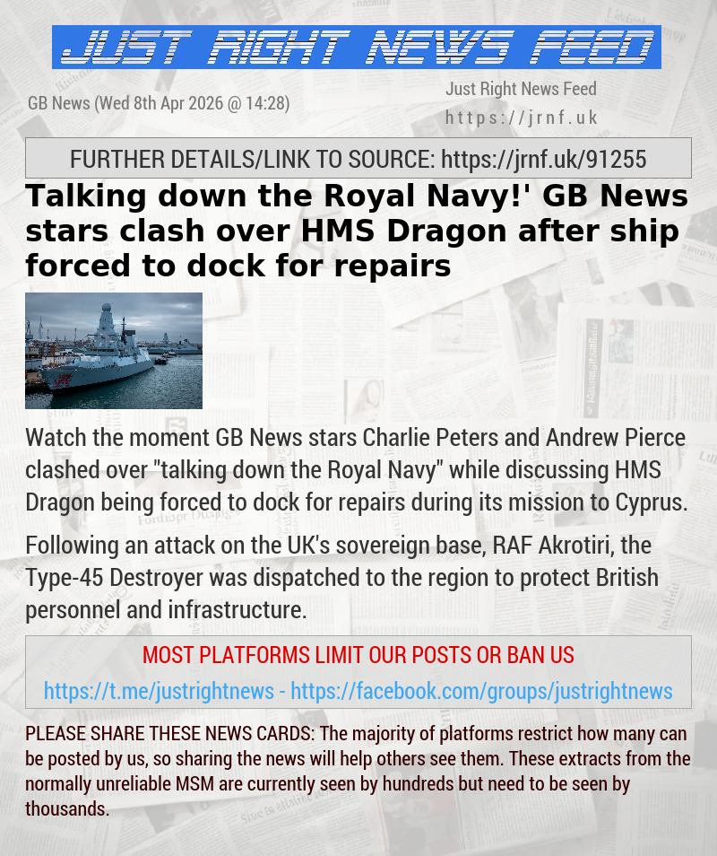 ‘Talking down the Royal Navy!’ GB News stars clash over HMS Dragon after ship forced to dock for repairs