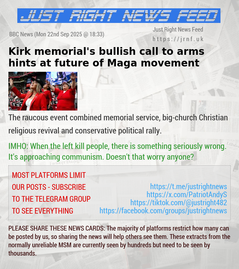 Kirk memorial’s bullish call to arms hints at future of Maga movement