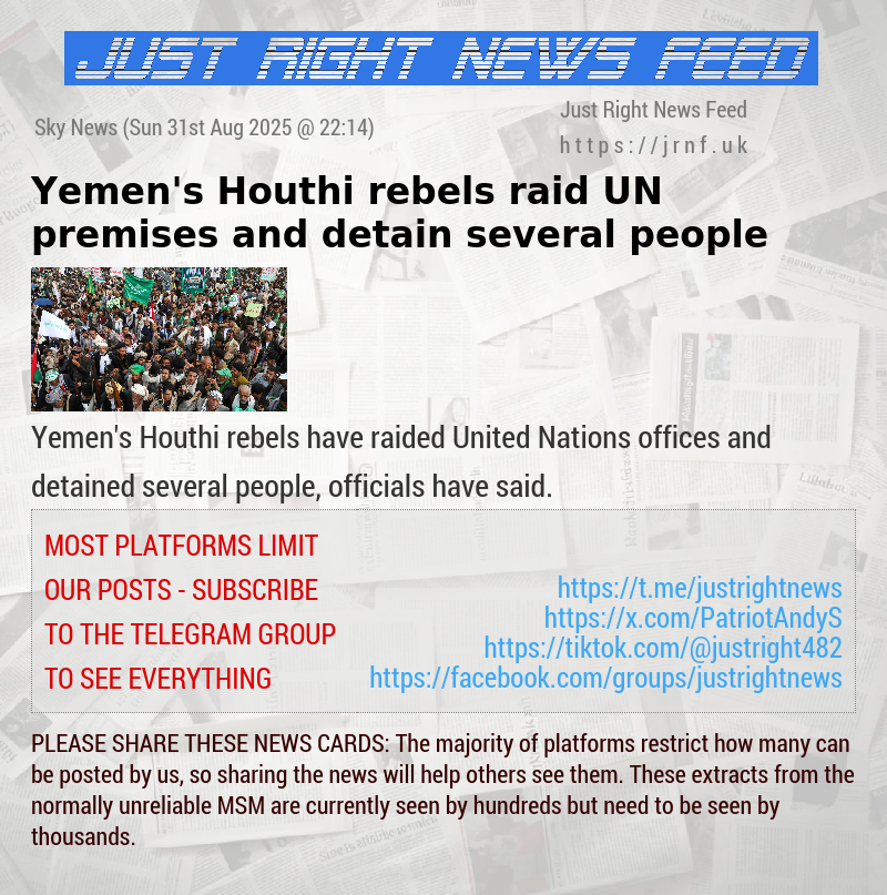 Yemen’s Houthi rebels raid UN premises and detain several people