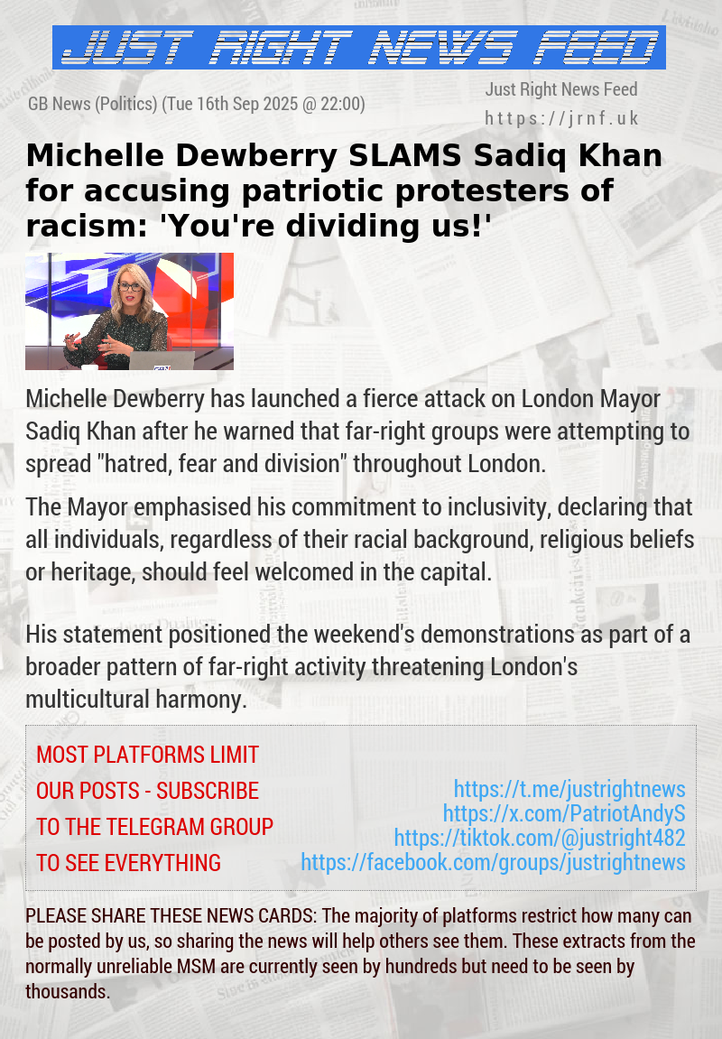 Michelle Dewberry SLAMS Sadiq Khan for accusing patriotic protesters of racism: ’You’re dividing us!’