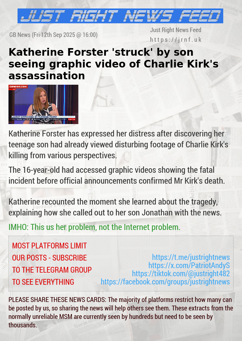 Katherine Forster ‘struck’ by son seeing graphic video of Charlie Kirk’s assassination
