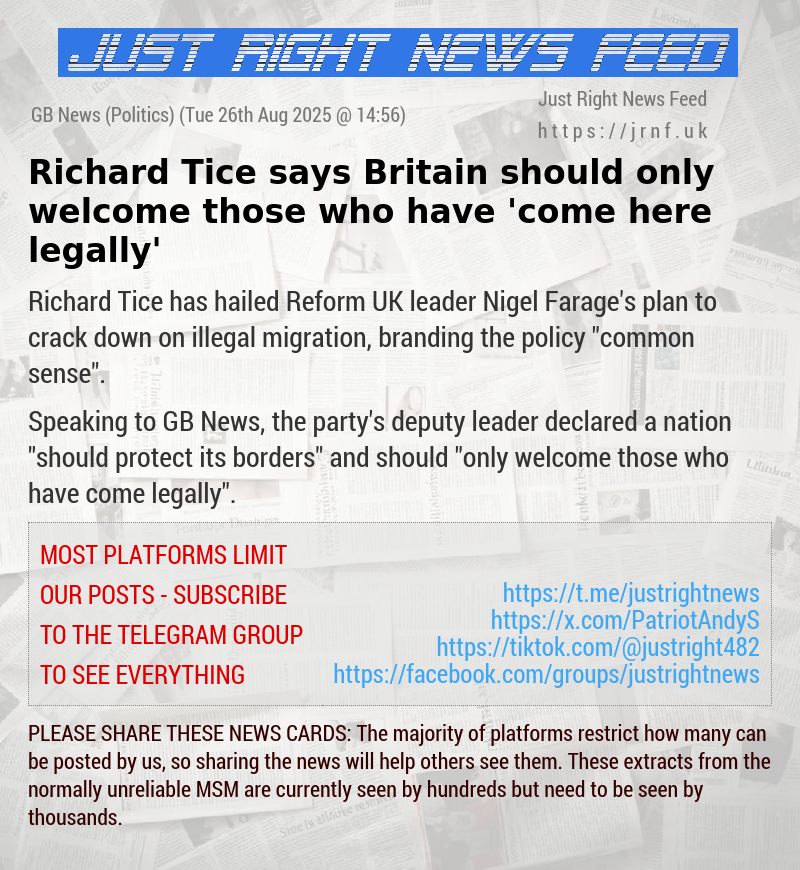 Richard Tice says Britain should only welcome those who have ’come here legally’