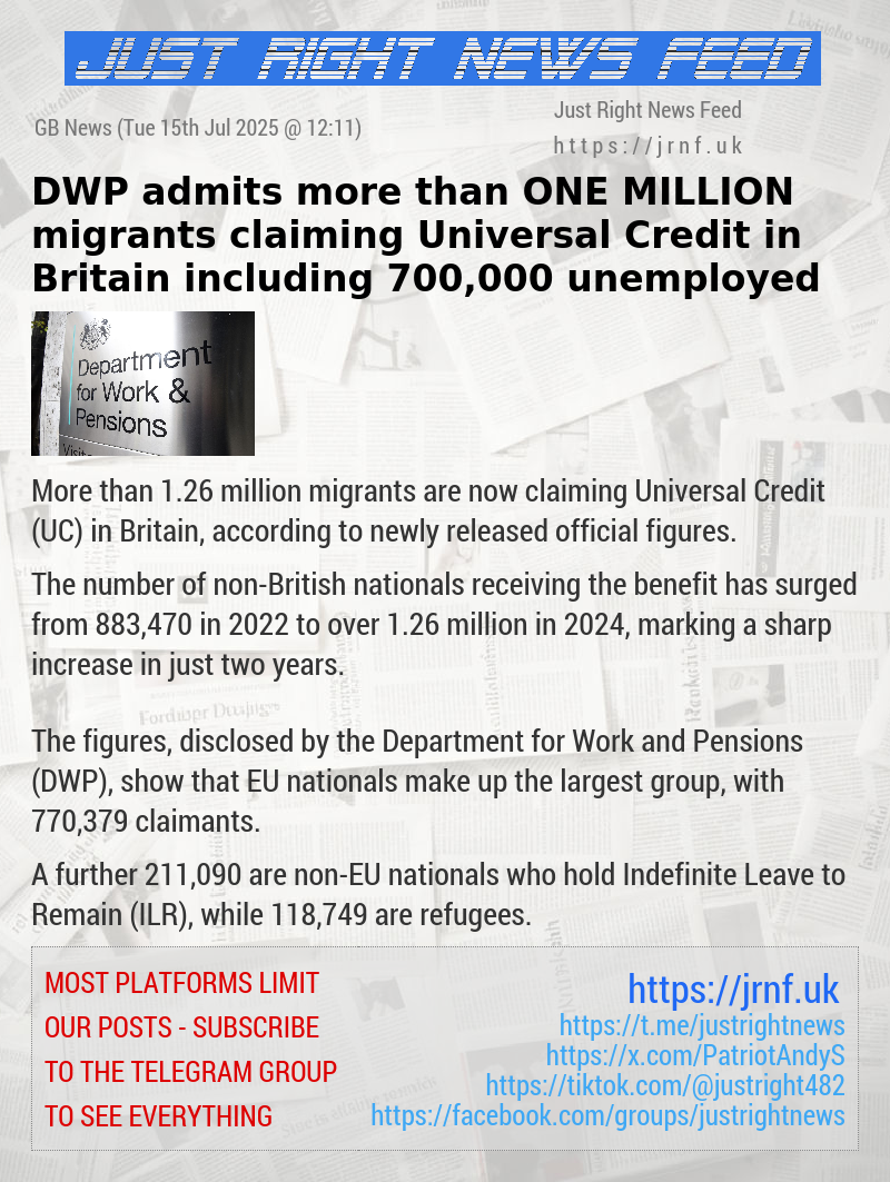 DWP admits more than ONE MILLION migrants claiming Universal Credit in Britain — including 700,000 unemployed