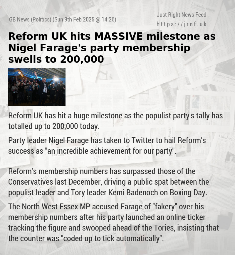 Reform UK hits MASSIVE milestone as Nigel Farage’s party membership swells to 200,000