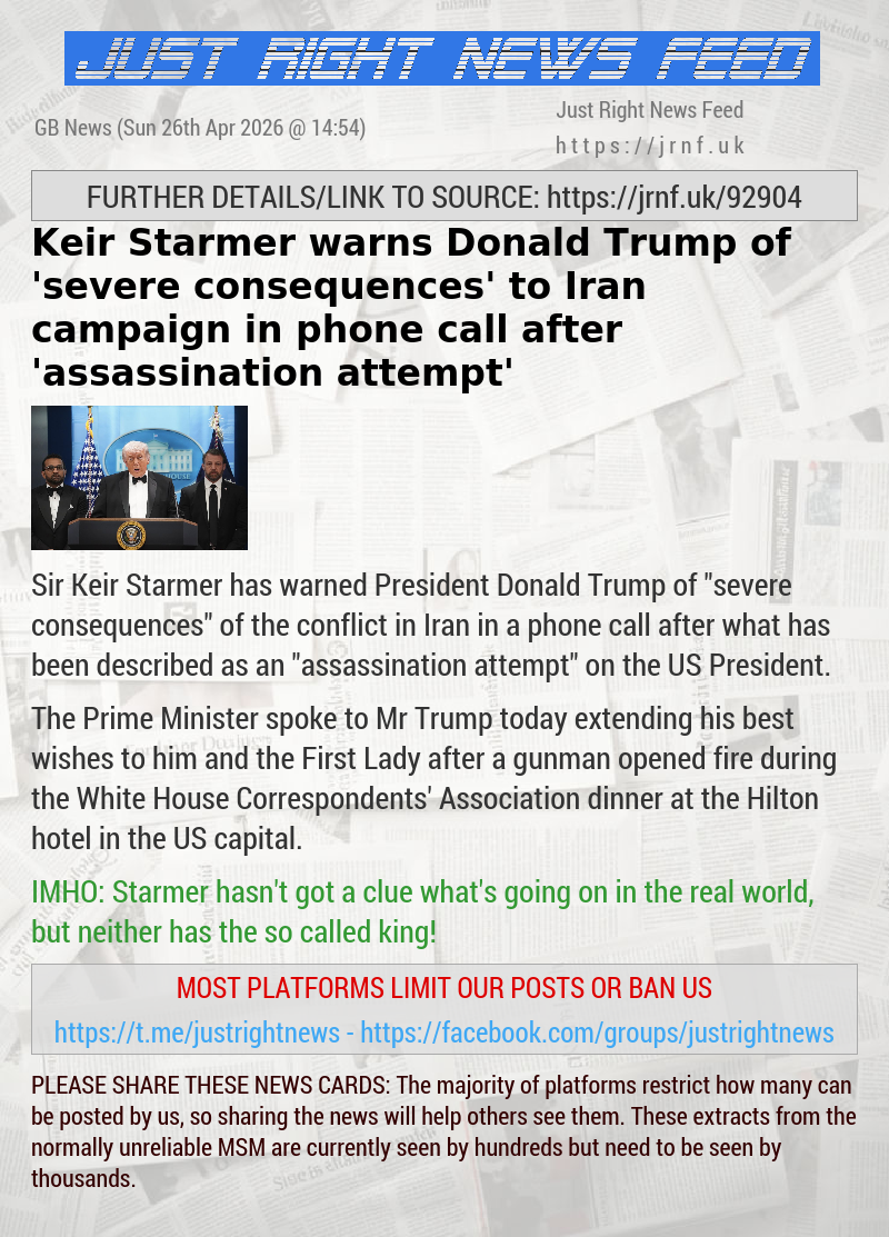 Keir Starmer warns Donald Trump of ’severe consequences’ to Iran campaign in phone call after ’assassination attempt’