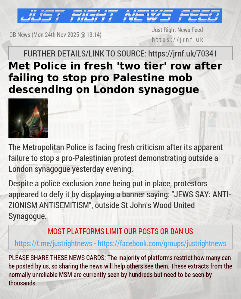 Met Police in fresh ’two—tier’ row after failing to stop pro—Palestine mob descending on London synagogue