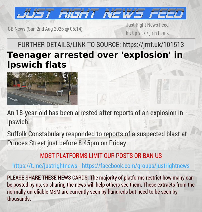 Teenager arrested over ’explosion’ in Ipswich flats