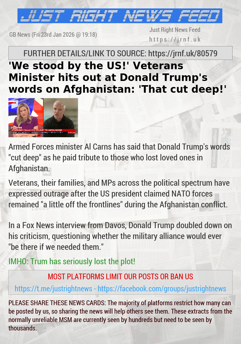 ’We stood by the US!’ Veterans Minister hits out at Donald Trump’s words on Afghanistan: ’That cut deep!’