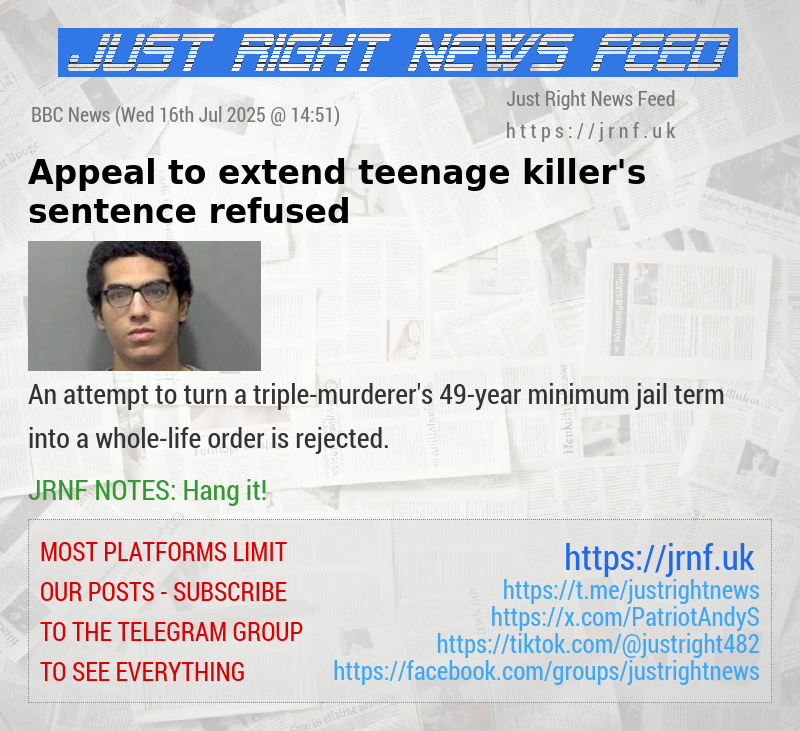 Appeal to extend teenage killer’s sentence refused