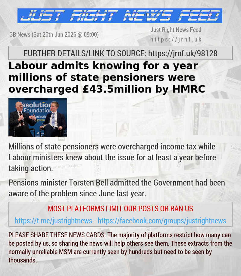 Labour admits knowing for a year millions of state pensioners were overcharged &pound;43.5million by HMRC