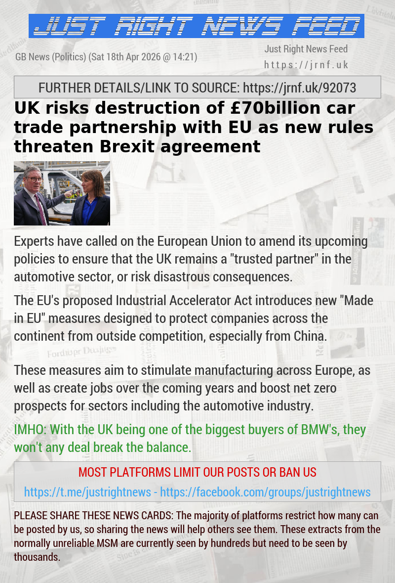 UK risks destruction of &pound;70billion car trade partnership with EU as new rules threaten Brexit agreement