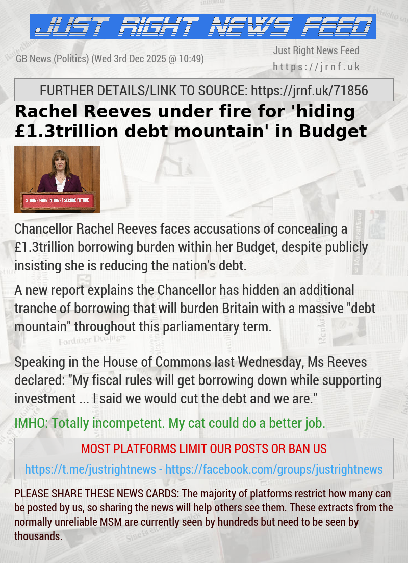Rachel Reeves under fire for ’hiding &pound;1.3trillion debt mountain’ in Budget