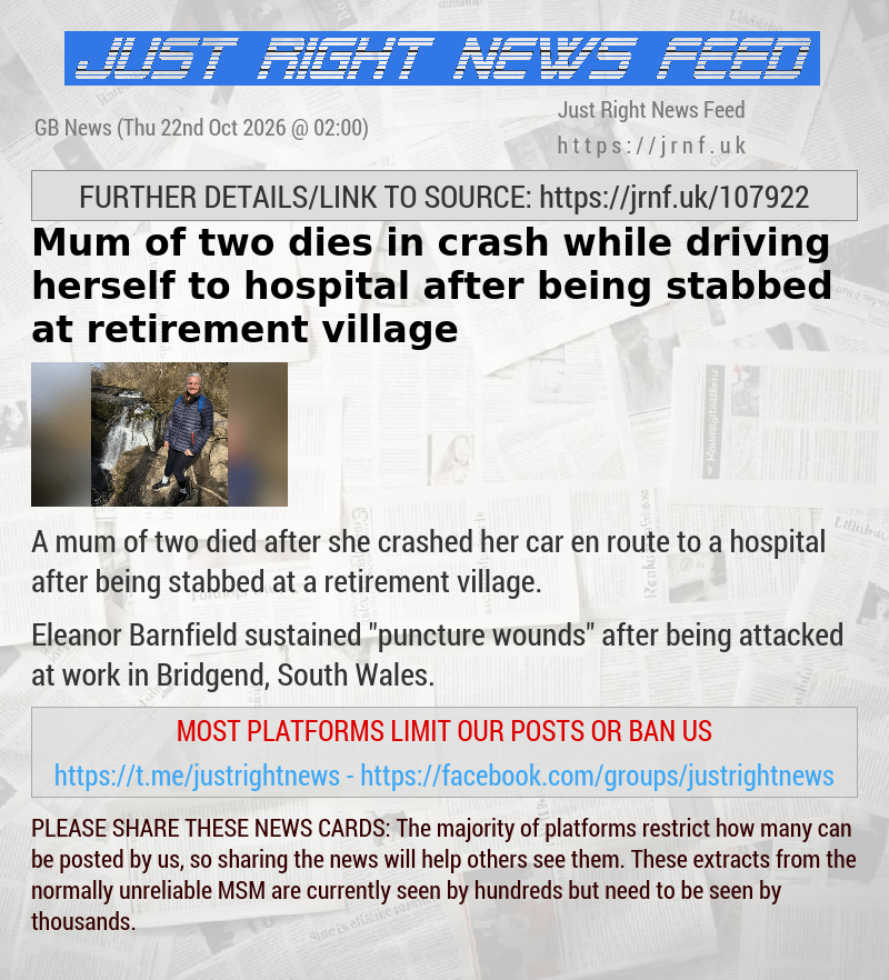 Mum of two dies in crash while driving herself to hospital after being stabbed at retirement village