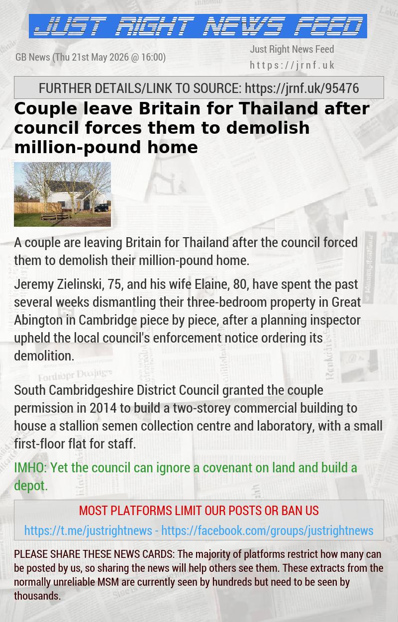 Couple leave Britain for Thailand after council forces them to demolish million—pound home