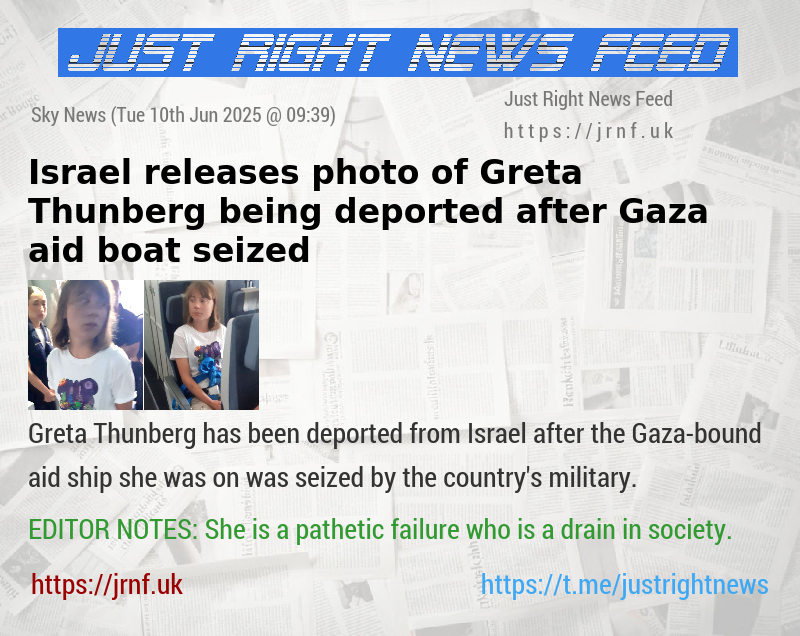Israel releases photo of Greta Thunberg being deported after Gaza aid boat seized