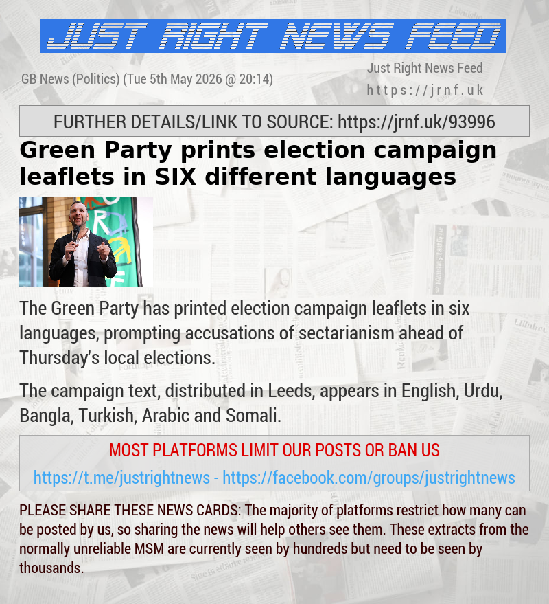 Green Party prints election campaign leaflets in SIX different languages