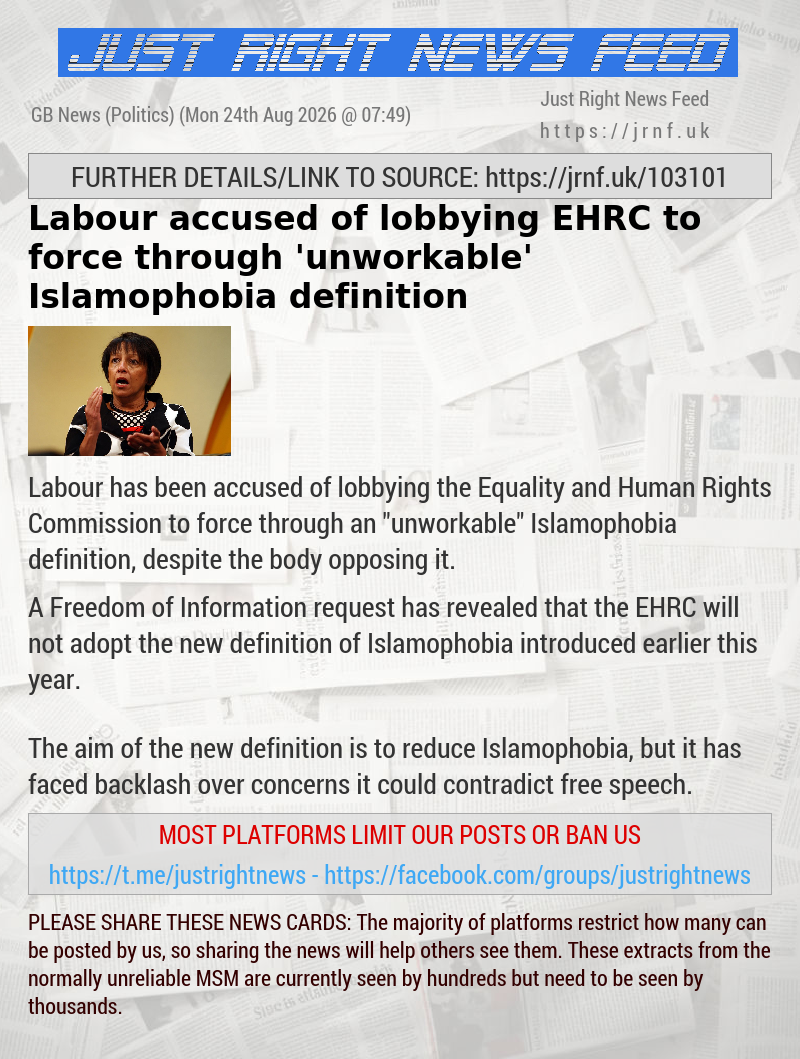 Labour accused of lobbying EHRC to force through ’unworkable’ Islamophobia definition