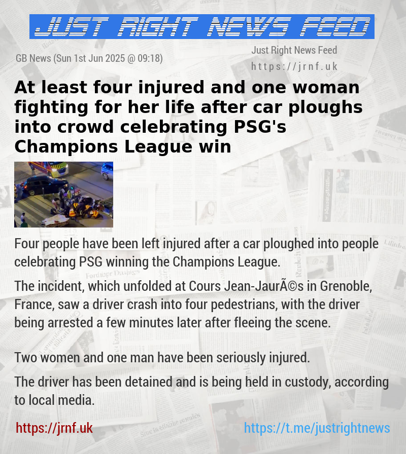 At least four injured and one woman fighting for her life after car ploughs into crowd celebrating PSG’s Champions League win