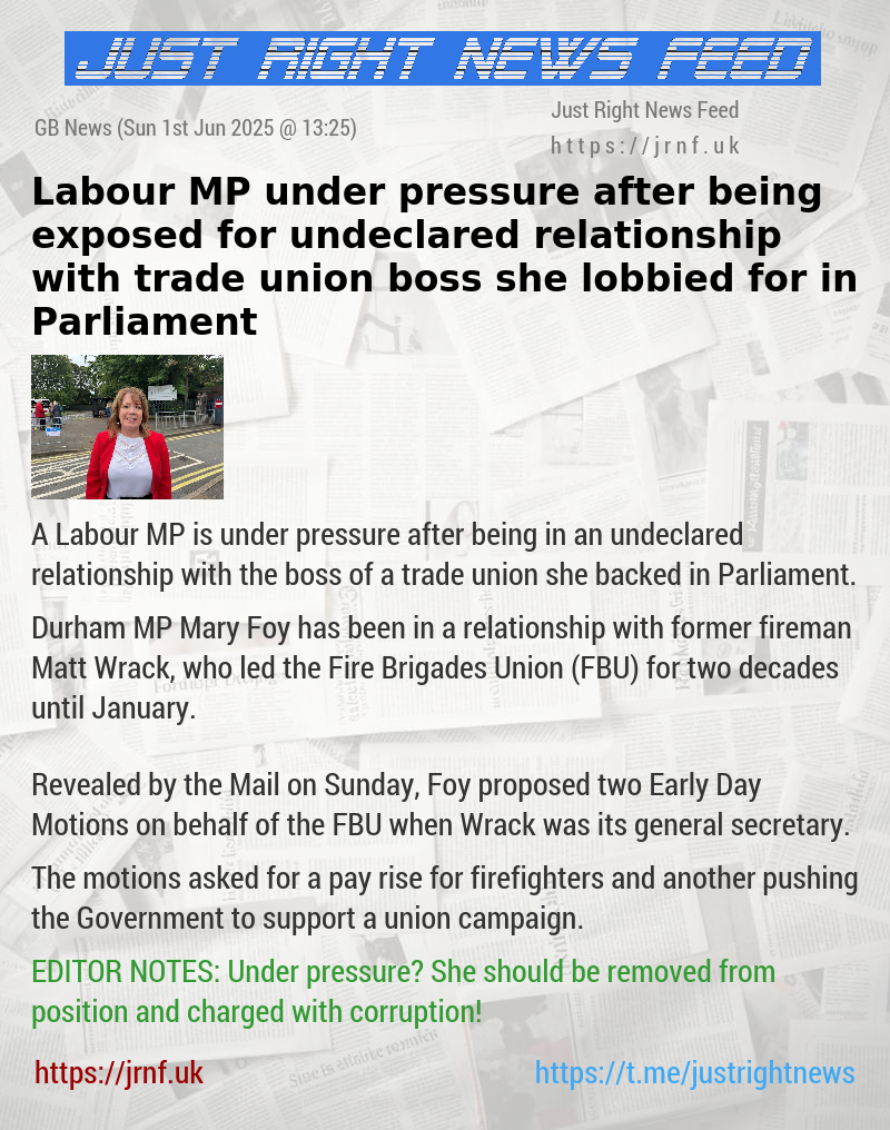 Labour MP under pressure after being exposed for undeclared relationship with trade union boss she lobbied for in Parliament