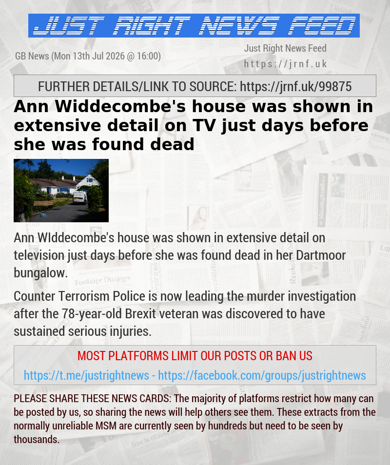 Ann Widdecombe’s house was shown in extensive detail on TV just days before she was found dead