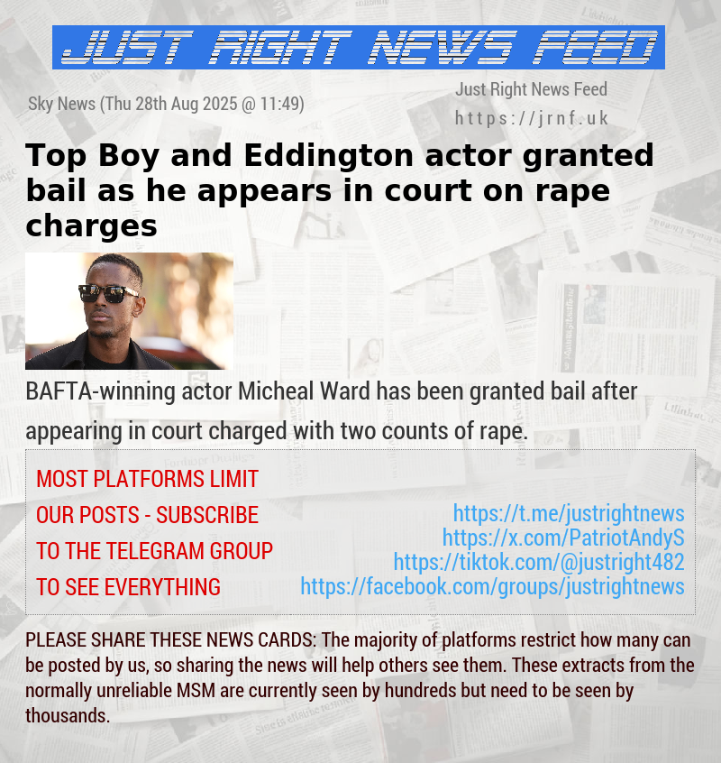 Top Boy and Eddington actor granted bail as he appears in court on rape charges