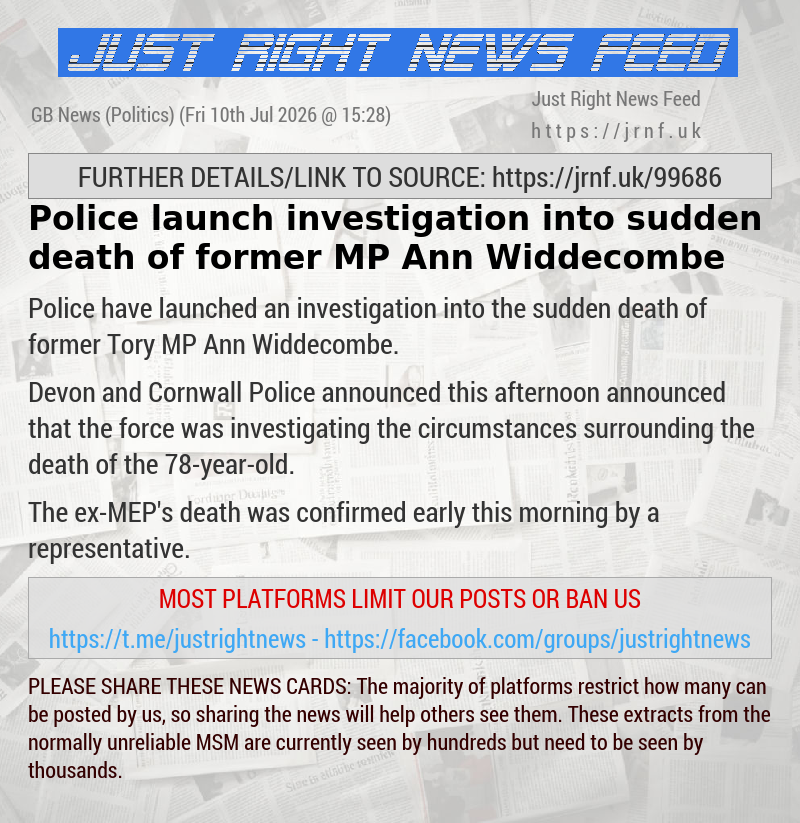Police launch investigation into sudden death of former MP Ann Widdecombe