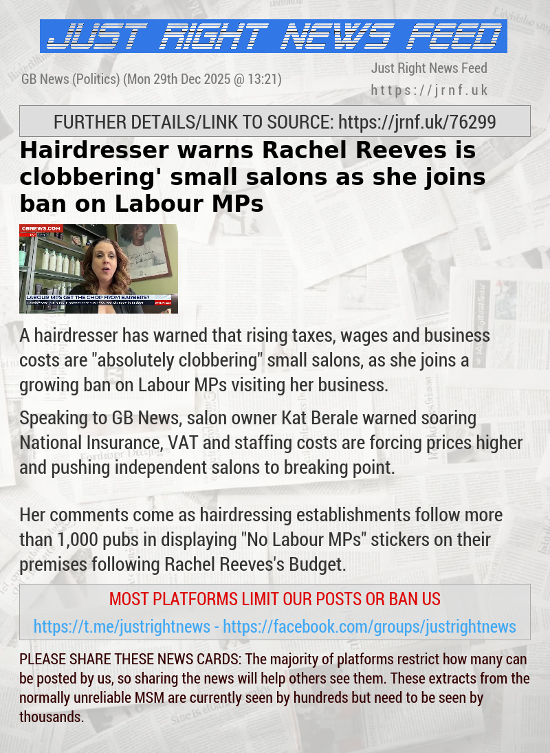 Hairdresser warns Rachel Reeves is ‘clobbering’ small salons as she joins ban on Labour MPs