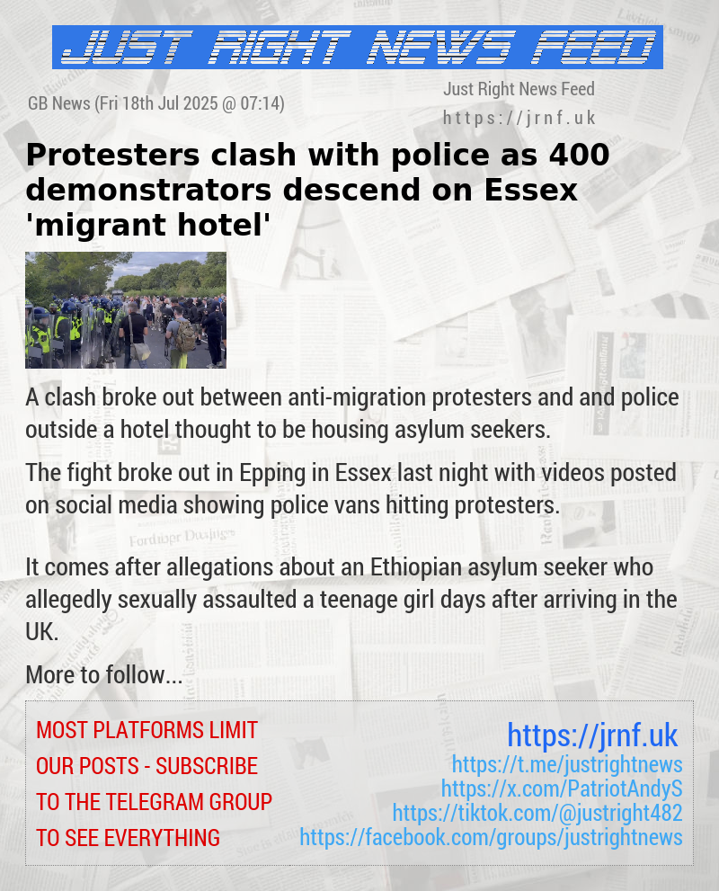 Protesters clash with police as 400 demonstrators descend on Essex ’migrant hotel’