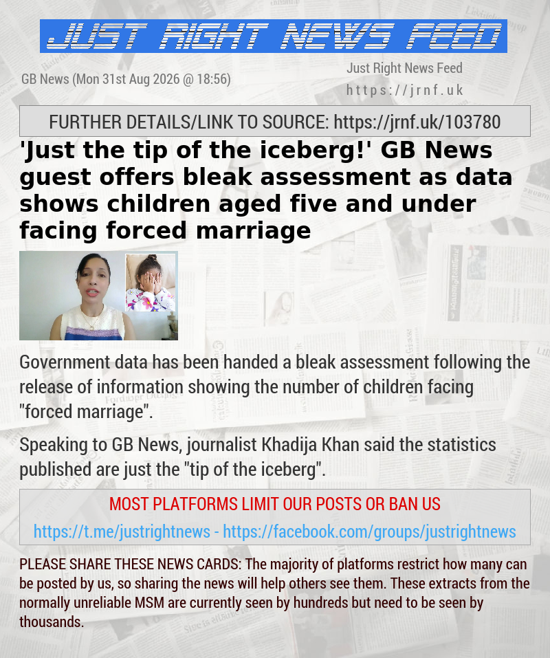 ’Just the tip of the iceberg!’ GB News guest offers bleak assessment as data shows children aged five and under facing forced marriage