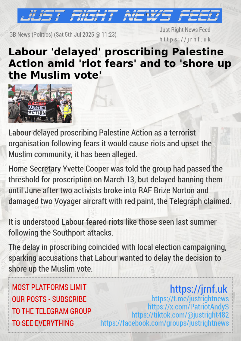 Labour ’delayed’ proscribing Palestine Action amid ’riot fears’ and to ’shore up the Muslim vote’