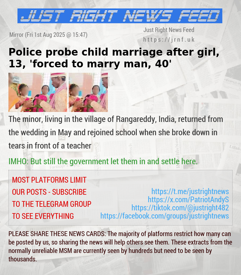 Police probe child marriage after girl, 13, ’forced to marry man, 40’