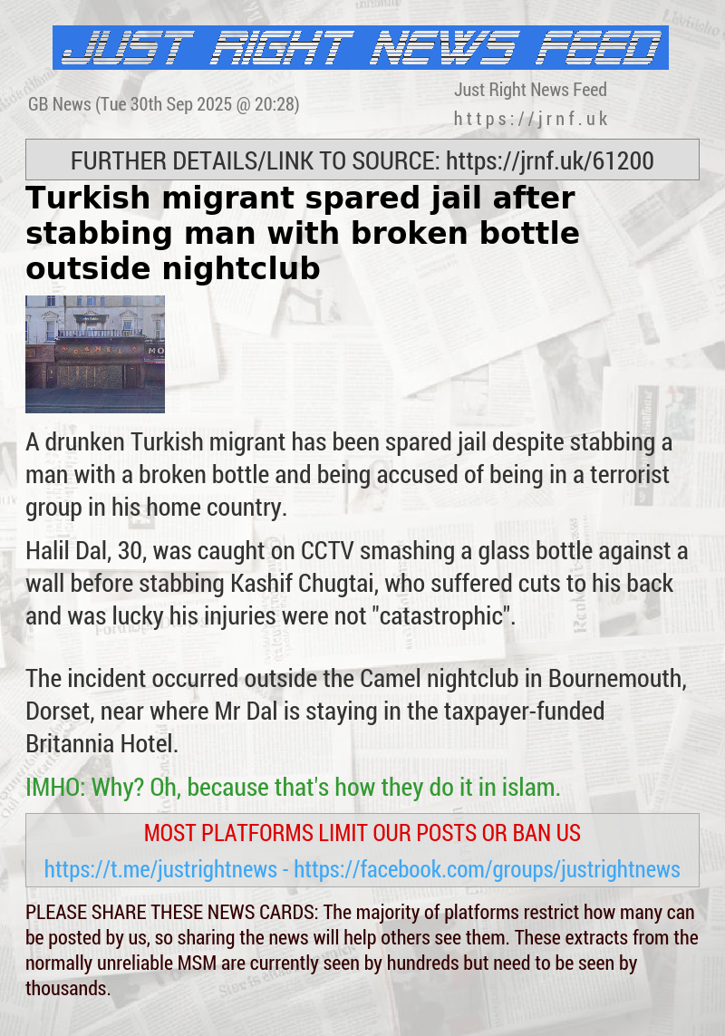 Turkish migrant spared jail after stabbing man with broken bottle outside nightclub