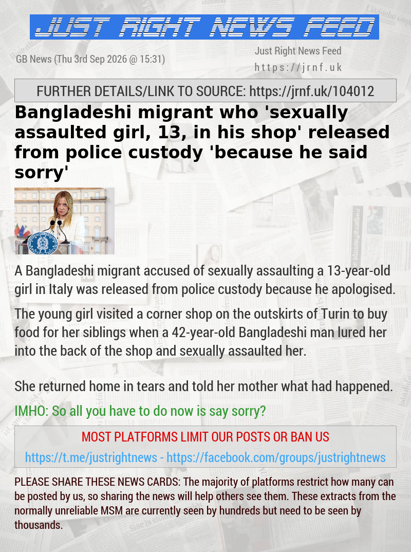 Bangladeshi migrant who ’sexually assaulted girl, 13, in his shop’ released from police custody ’because he said sorry’