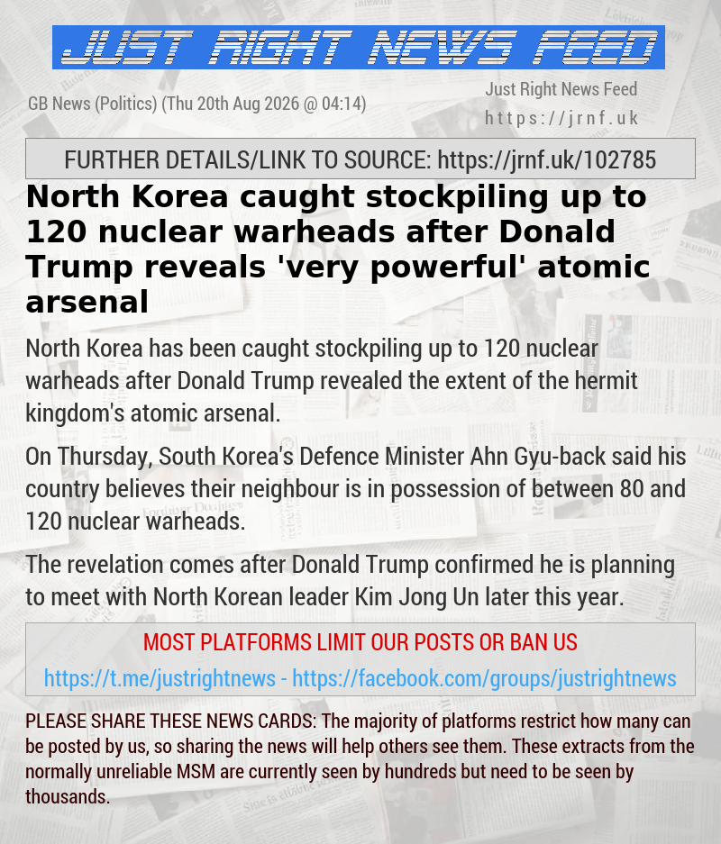 North Korea caught stockpiling up to 120 nuclear warheads after Donald Trump reveals ’very powerful’ atomic arsenal