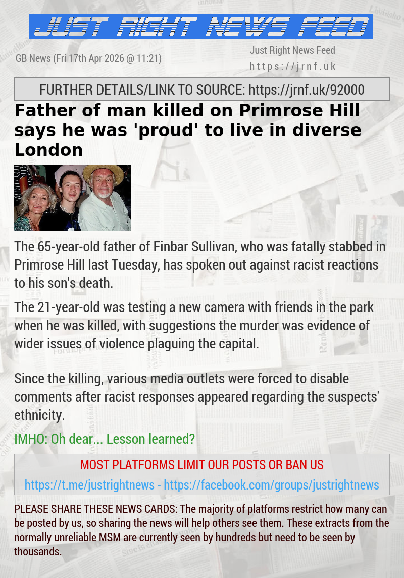 Father of man killed on Primrose Hill says he was ’proud’ to live in diverse London