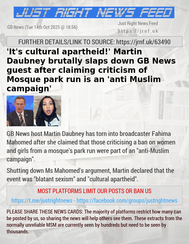 ’It’s cultural apartheid!’ Martin Daubney brutally slaps down GB News guest after claiming criticism of Mosque park run is an ’anti—Muslim campaign’
