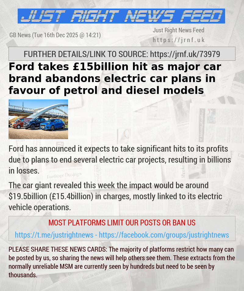 Ford takes &pound;15billion hit as major car brand abandons electric car plans in favour of petrol and diesel models