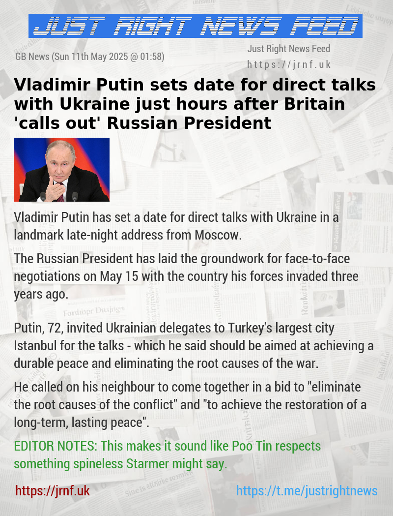 Vladimir Putin sets date for direct talks with Ukraine just hours after Britain ’calls out’ Russian President