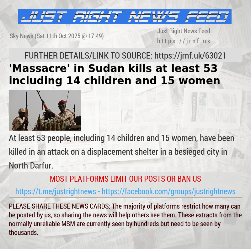 ’Massacre’ in Sudan kills at least 53 including 14 children and 15 women