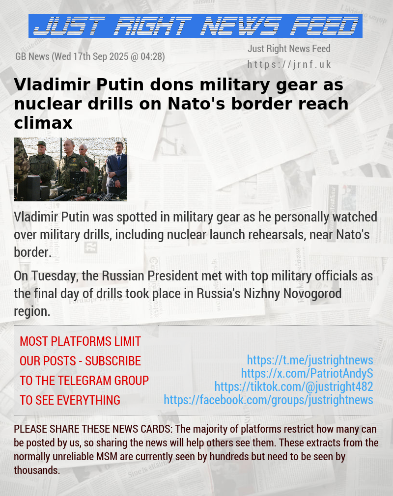 Vladimir Putin dons military gear as nuclear drills on Nato’s border reach climax
