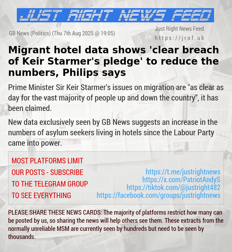Migrant hotel data shows ’clear breach of Keir Starmer’s pledge’ to reduce the numbers, Philips says
