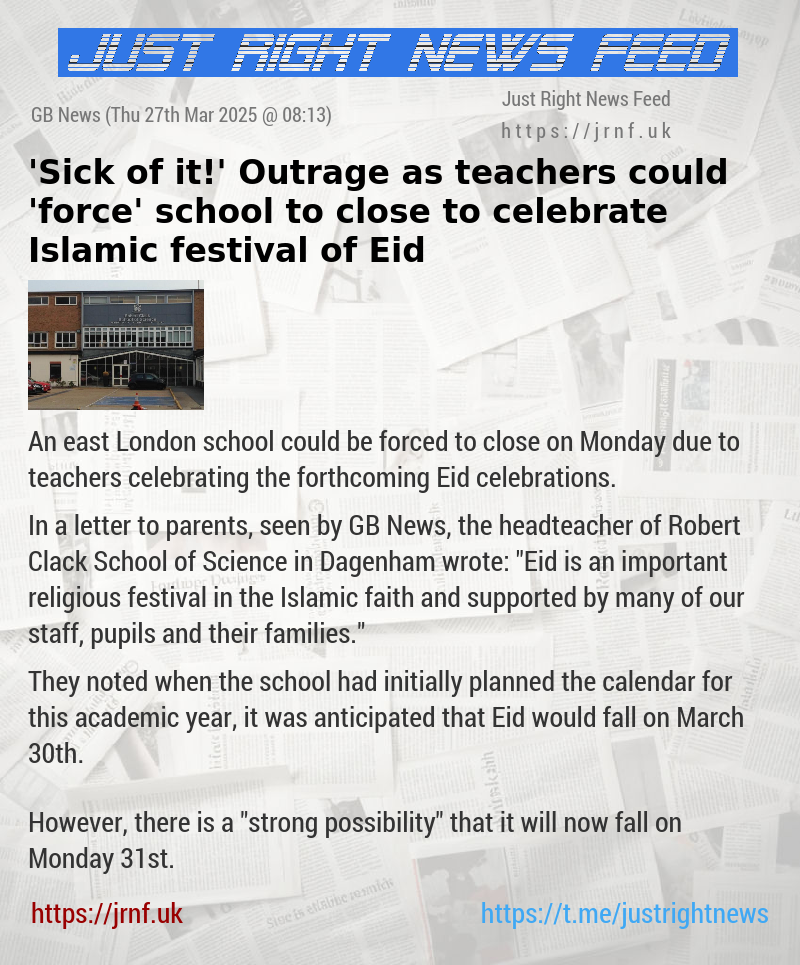 ’Sick of it!’ Outrage as teachers could ’force’ school to close to celebrate Islamic festival of Eid