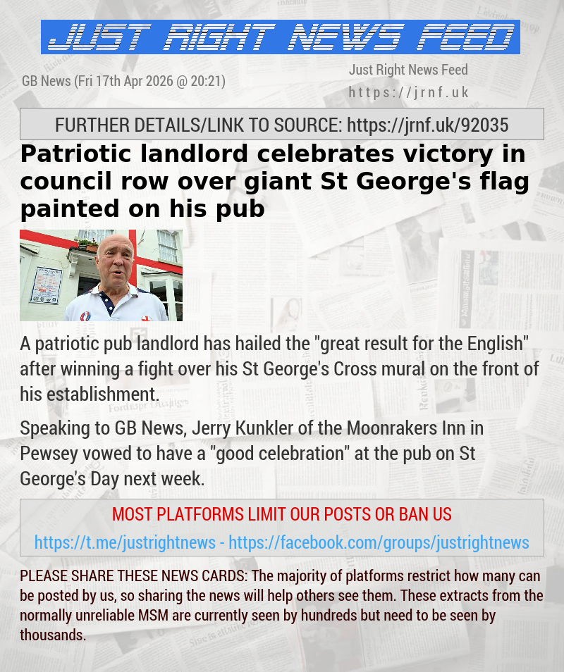 Patriotic landlord celebrates victory in council row over giant St George’s flag painted on his pub