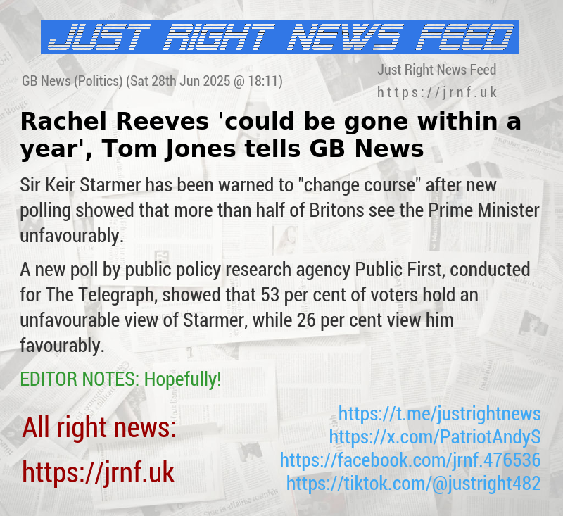 Rachel Reeves ’could be gone within a year’, Tom Jones tells GB News