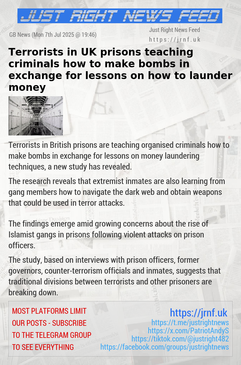 Terrorists in UK prisons teaching criminals how to make bombs in exchange for lessons on how to launder money